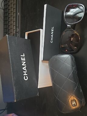 Vintage CHANEL Black Quilted Sunglasses Case with Dark Tortoiseshell Frames